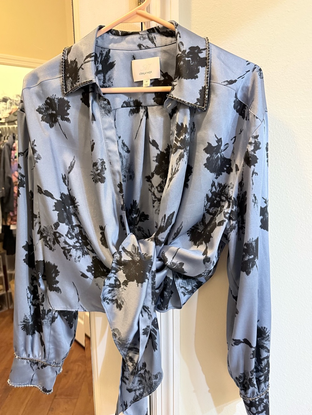 Cinq A Sept Tie-Front Satin Floral Top